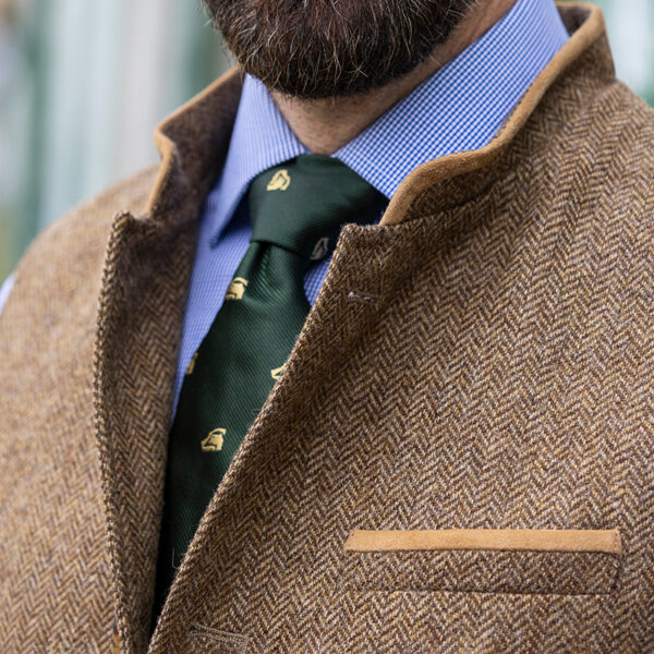 Green silk tie close up